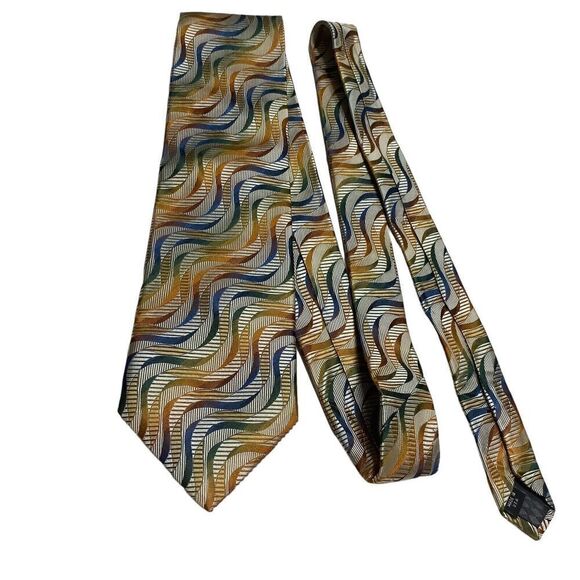 Piattelli Platinum Tie Men's Necktie Silk Multi Color Waves Made in USA - Picture 7 of 7